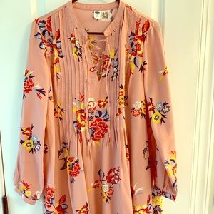 Old Navy pink floral lace up front swing dress